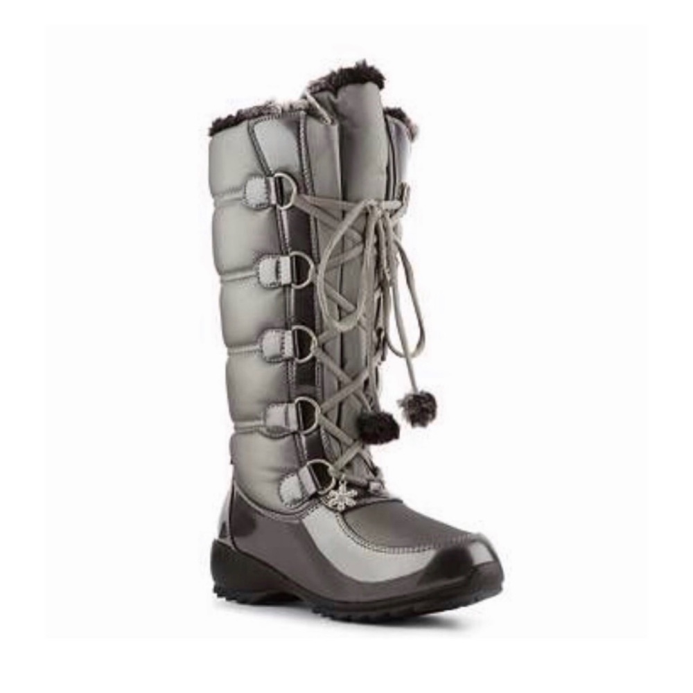 Sporto Womens Lisa Snow Boots Tall Quilted Lace Up Metallic‎ Gray Size 8